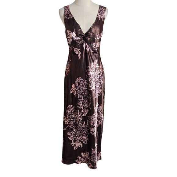 Gilligan & O'Malley Brown Floral Satin Maxi Dress - Picture 1 of 6